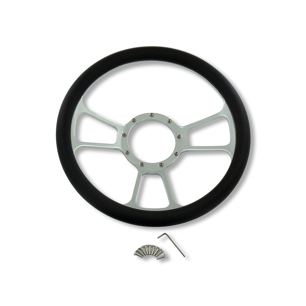 GM 14" Split Tri-Spoke Steering Wheel 9-Hole w/ Chrome Smooth Horn Button