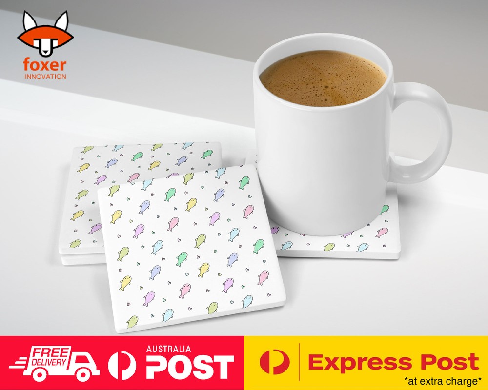 COASTER COFFEE DRINKING MAT|CUTE FISH AND HEARTS PATTERN