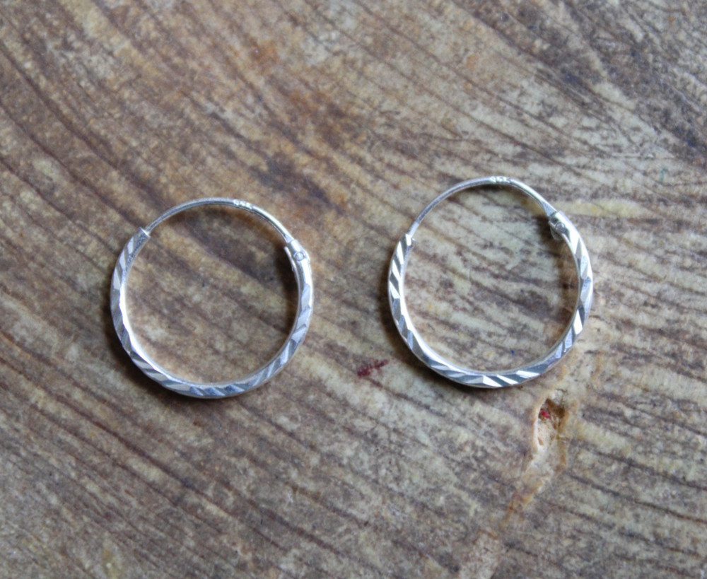 Textured Sterling Silver HOOP Earrings 9/16"