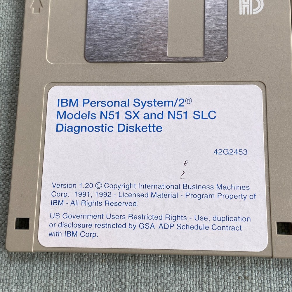 Vintage Software IBM PS/2 Model N51 SX SLC Diagnostic Diskette Version 1.20 1992