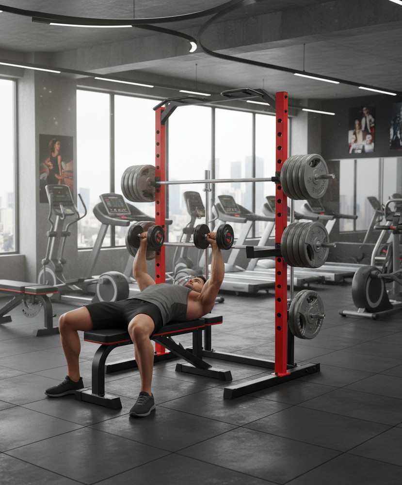 Power Cage Multi-Function Power Rack with Adjustable Cable Pulley System J-Hooks