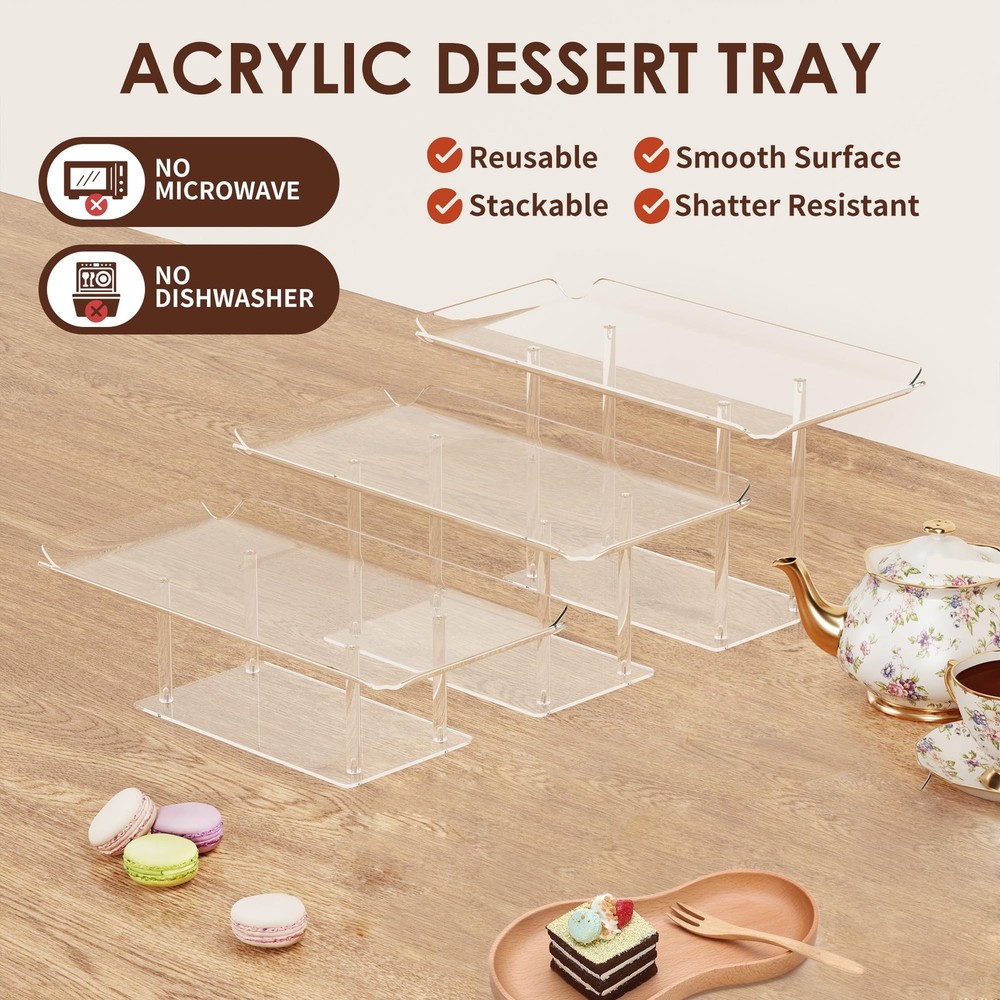 HeiMma 3-Pack Clear Acrylic Dessert Display Stands Buffet Risers Set