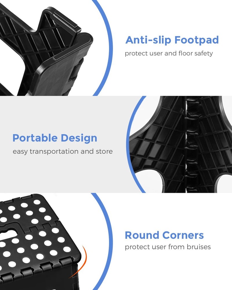 ACKO 11 inch Folding Step Stool Lightweight Plastic 11 Inch-2 Pack, Black
