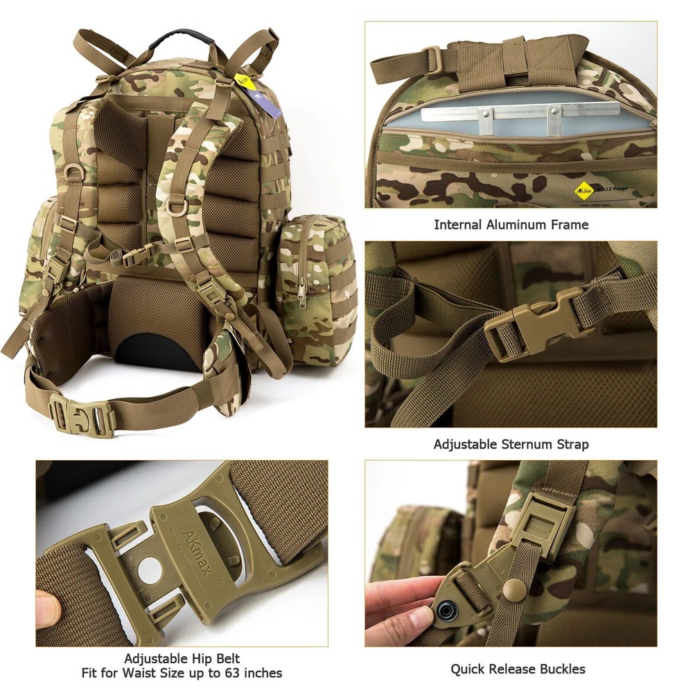 MOLLE Medium Rucksack Internal Frame Multi-Terrain Camo 50L Pack w/ Pouches