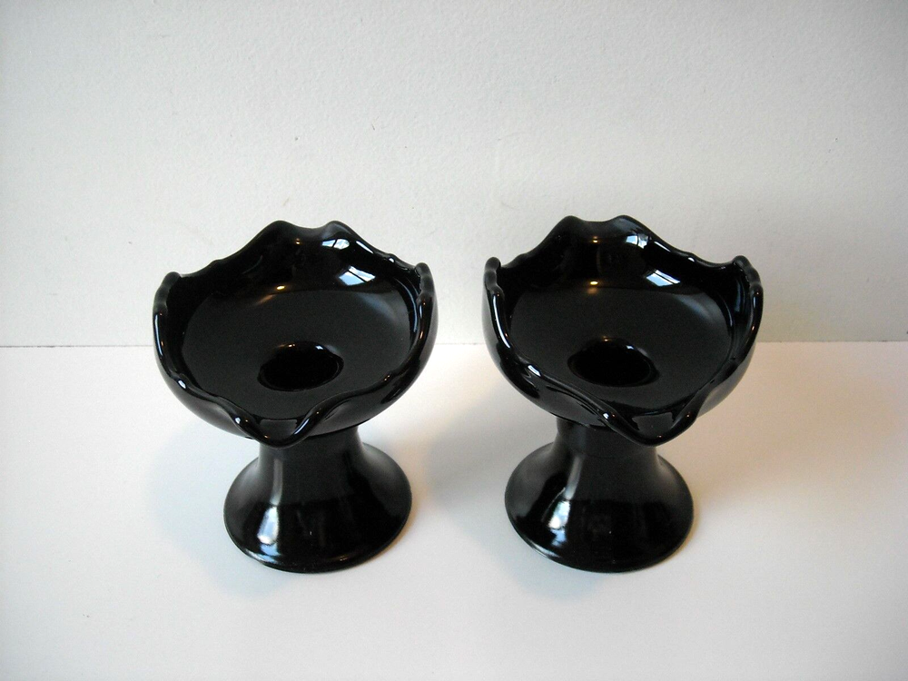 2 Black Amethyst Candleholders Unique Design Maker Unknown