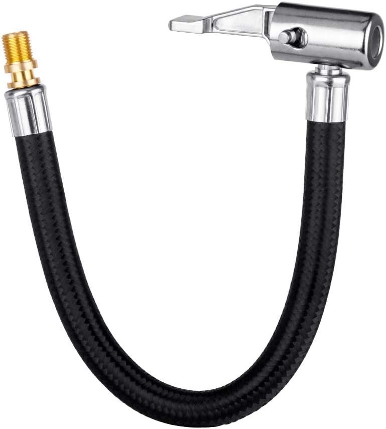 Locking Tire Chuck with Rubber Hose and Standard Tire Valve Fine Thread, Tire