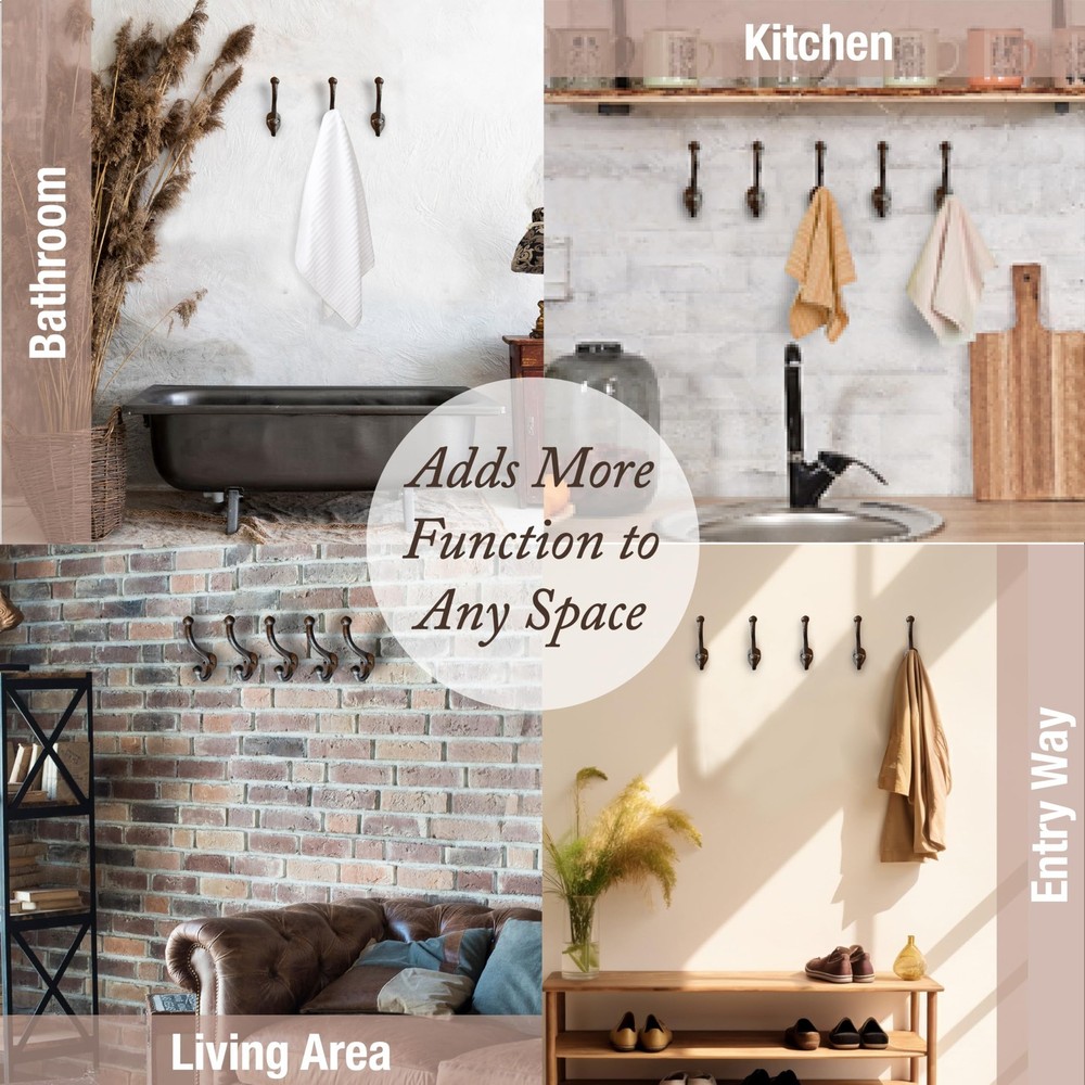 Rustic Cast Iron Coat Hooks (10 Pack) Wall Mounted Farmhouse Decorative Hooks