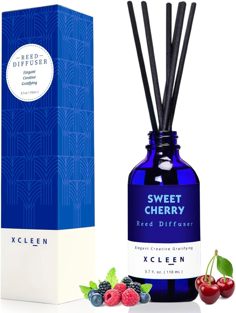 Reed Diffuser Set, Sweet Cherry Oil Diffusers with 6 Rattan Sticks, Home Fragra