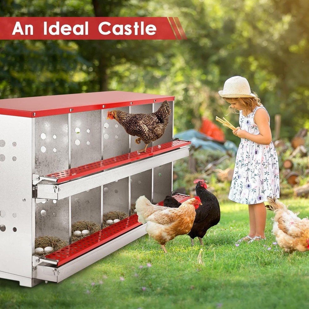 10Hole Chicken Nesting Boxes Metal Egg Laying Brooding Box With Vent Hole Set