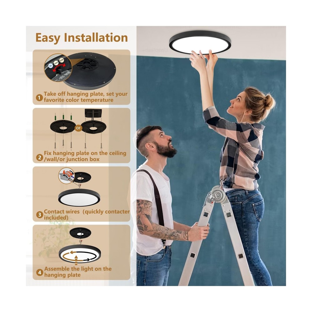 6PK 12 Inch Super Slim LED Flush Mount Ceiling Light, 24W, 2520LM, Selectable...