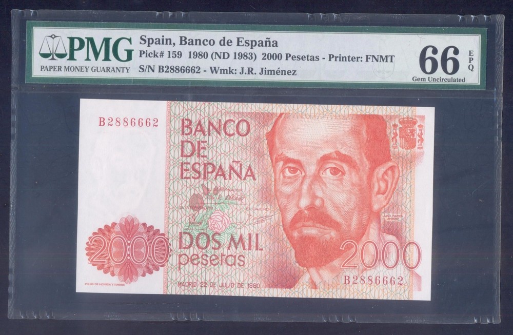 Spain 2000 Pesetas 1980  P159  PMG66  UNC