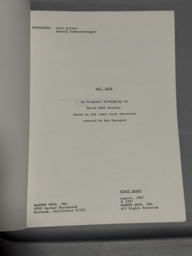 DC SGT ROCK MOVIE SCRIPT ORIGINAL 1988 UNPRODUCED SCHWARZENEGGER WEBB PROJECT