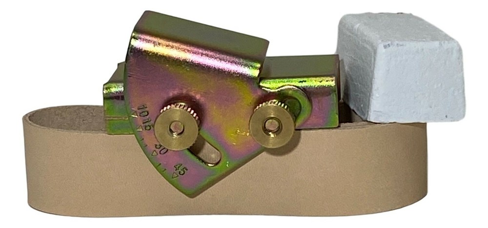 Knife Sharpening Angle Guide and 1" x 30" Leather Honing Belt with Compound