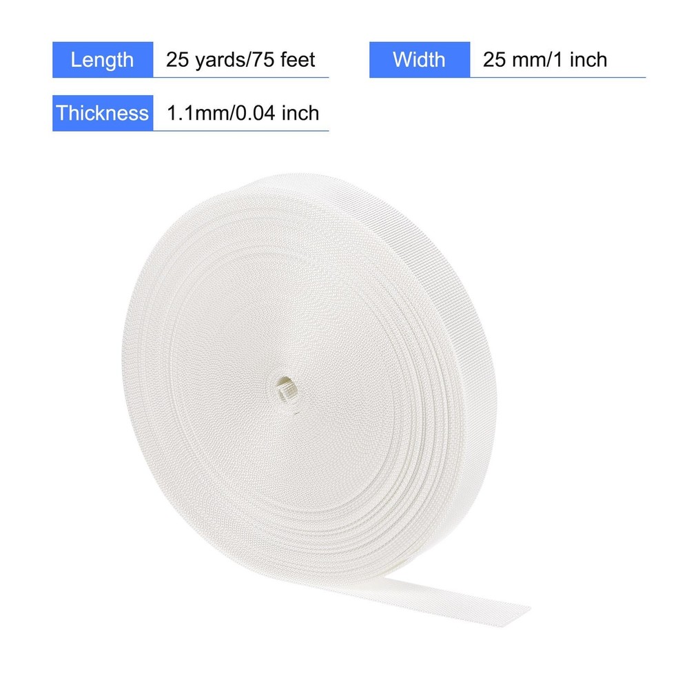 Flat Nylon Webbing Strap 1 Inch 25 Yards White for Backpack, Luggage-rack