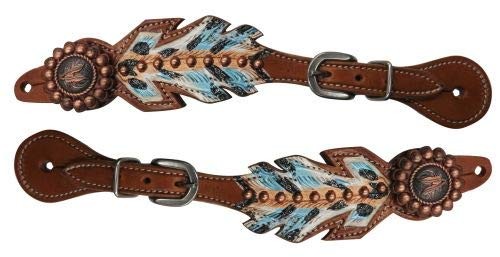 Showman Medium Oil Leather Hand Painted Feather Spur Straps