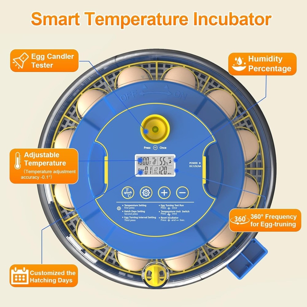 Incubators for Hatching Eggs,12 Egg Incubator with Automatic Egg Turning and ...