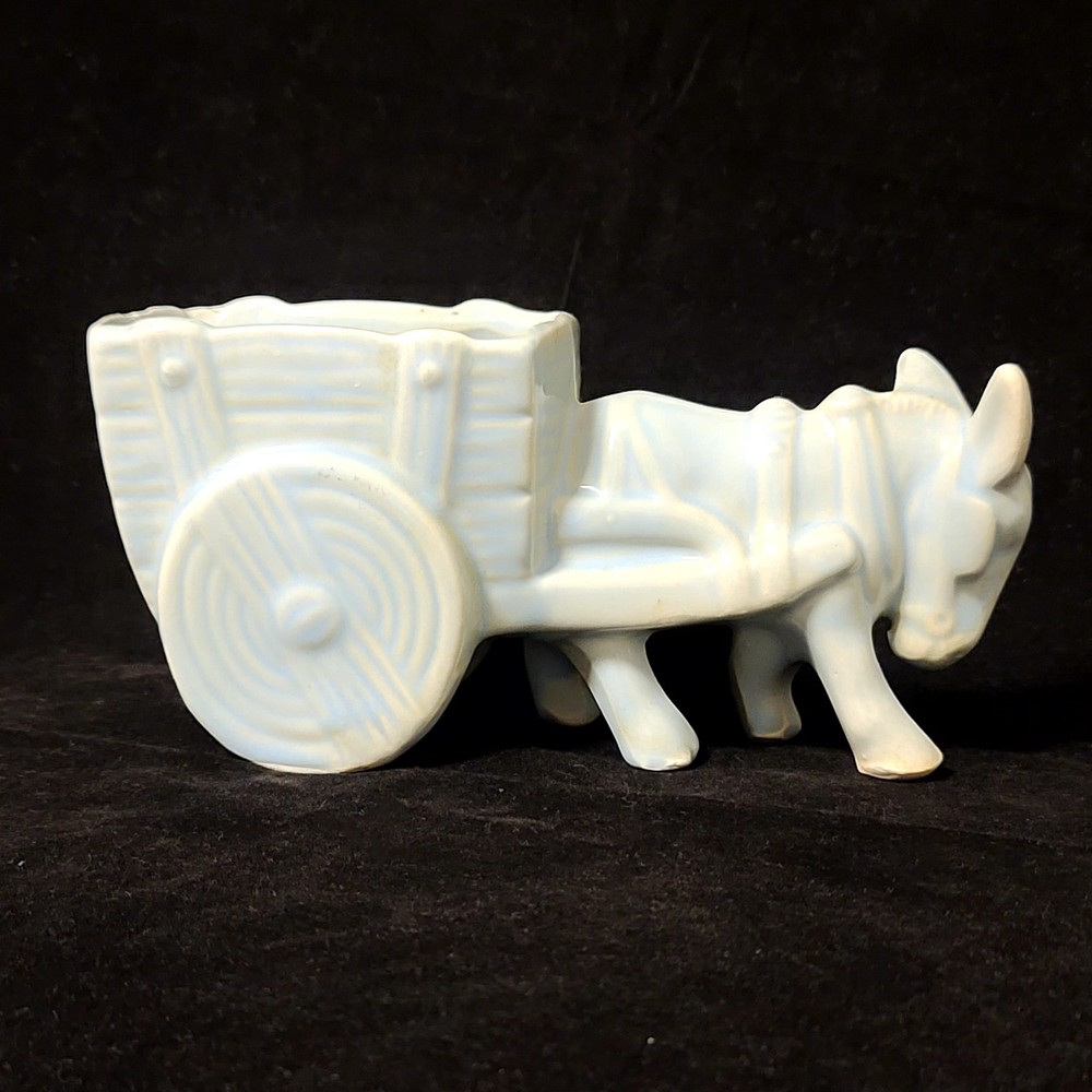 The Real McCoy Light Blue Donkey Pulling A Cart Planter USA