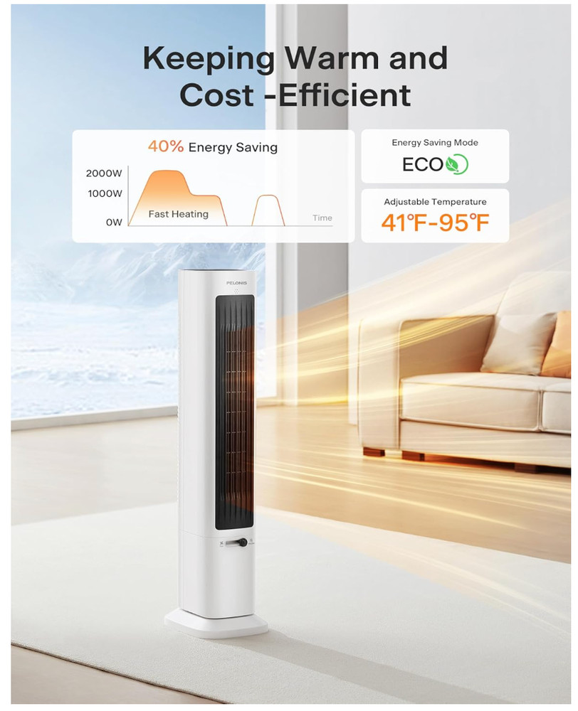 Oscillating Tower Fan and Heater Combo with Remote Control - Heater Fan, White