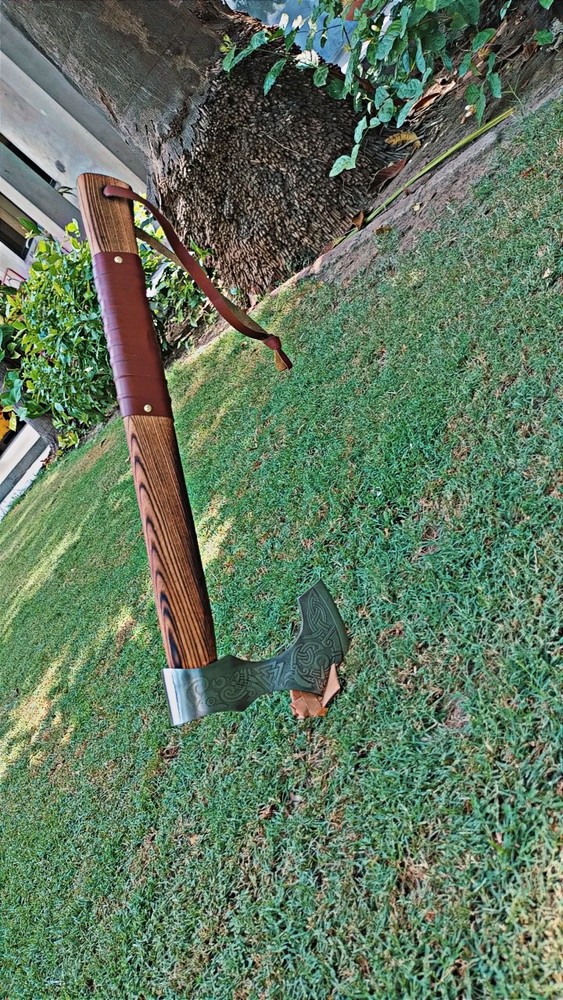Custom Handmade Damascus Steel Viking Axe With Sheath