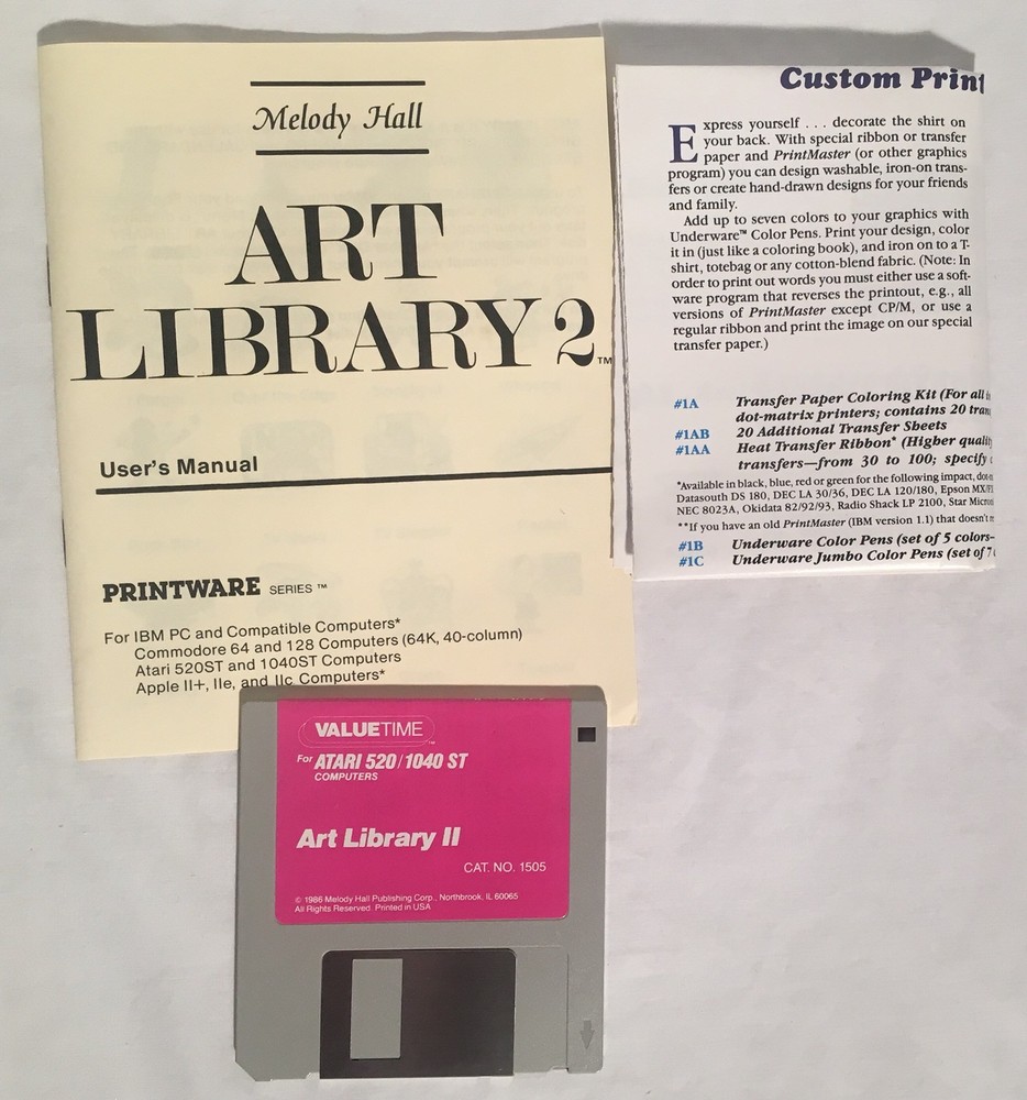 ART LIBRARY 1 & 2 Atari ST 3.5" Floppy Disk Software Boxed W/ Manual CIB