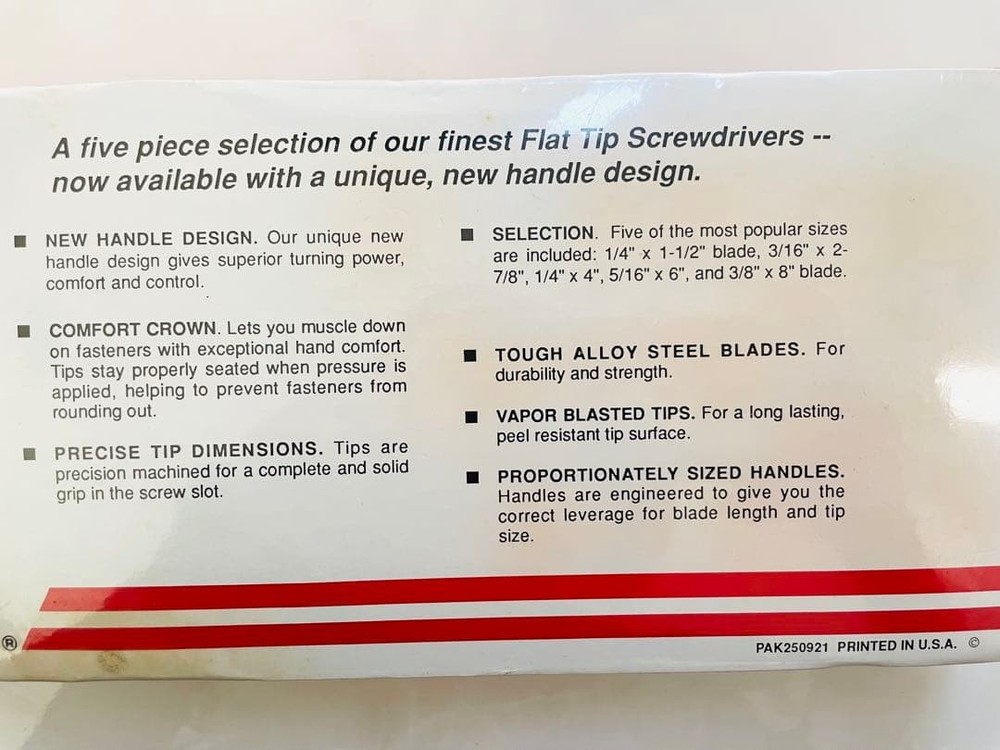 Snap-on SDDS50 Flat Tip Screwdriver, 5-piece set NEW
