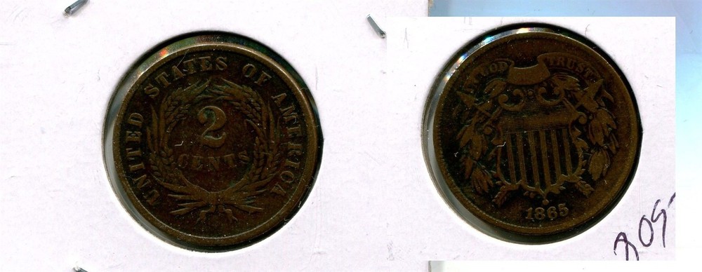 1865 TWO CENT PIECE TYPE COIN VG 8097T