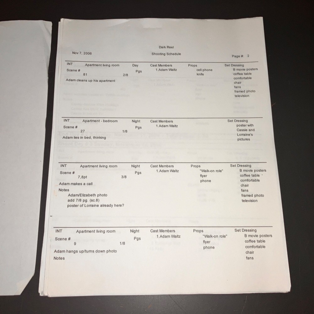 DARK REEL (2008) Horror Script w/Dead Body Highlights + Shooting Schedule + COA!