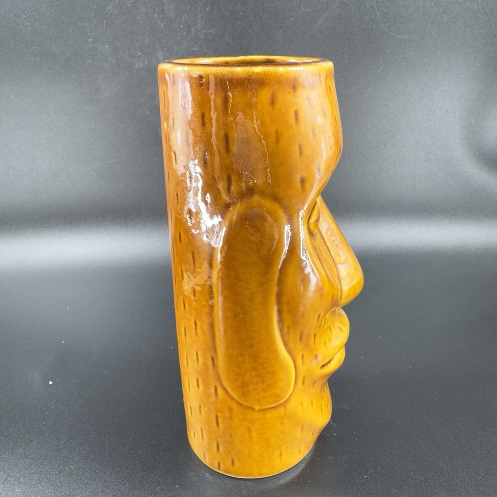 Tiki Mug Cup Tall Ceramic Barware Cup Brown Glazed Drinking Cup Whimsical Decor