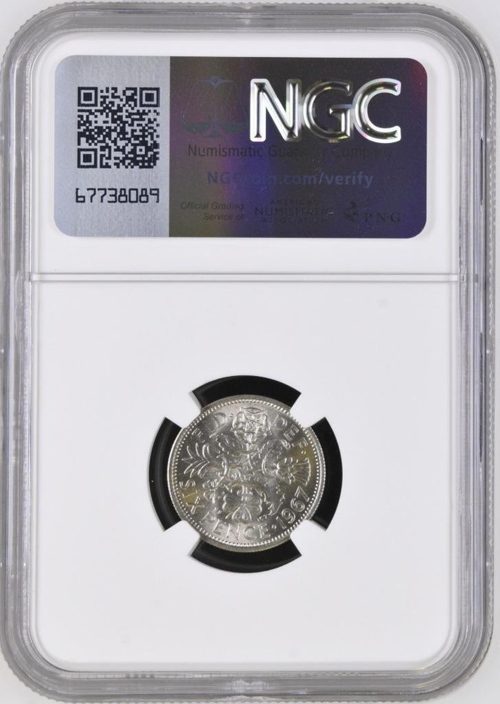 Great Britain 6 Pence 1967 NGC MS 66
