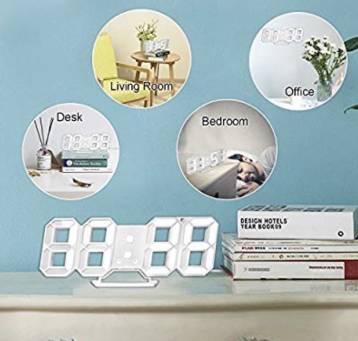 Amisofia 3D LED Digital Alarm Clock Multi-Function Electronic Wall Alarm Clock