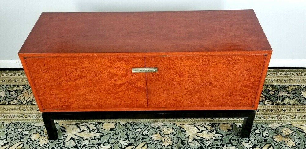 Asian Sideboard Server Buffet Handmade Silver Handle Fish Red Black Lacquer