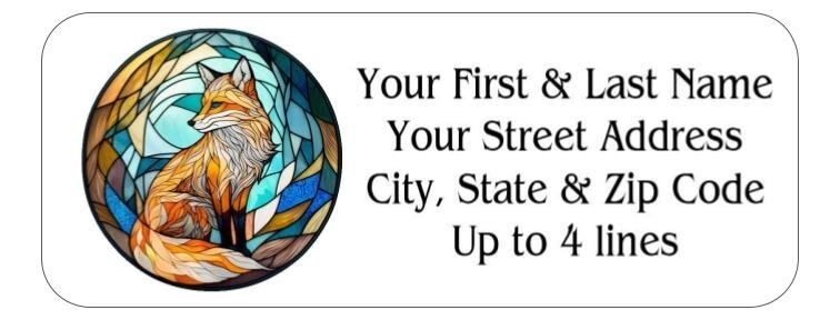 150 Fox Stained Glass style 2 Mailing Return Address Labels Personalized