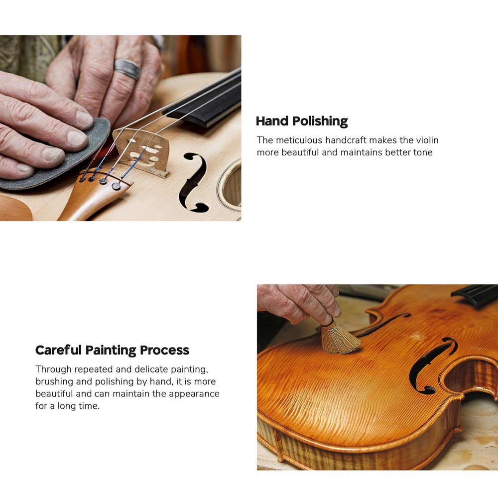 Solid Wood Violin 4/4 Full Size Set Fiddle Matte for Beginner Student Violin