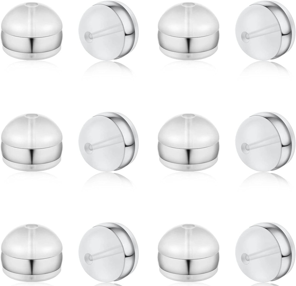 12Pcs Soft Silicone Earring Backs for Studs Silver Belt Rubber Earring Back