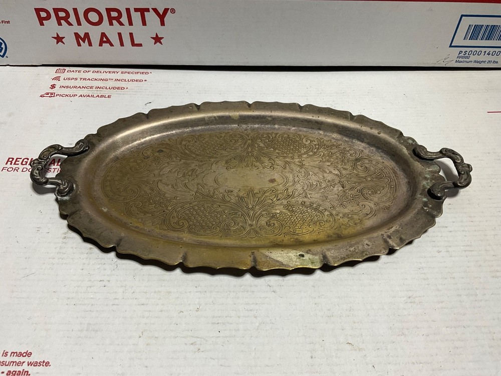 Silver On Copper Antique Engraved 9 1/2” Platter