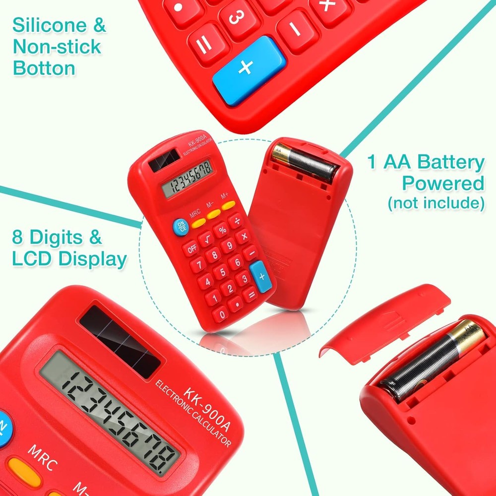 30 Pack Pocket Calculator Small Battery Powered Bulk Mini Size 4 Function Hand