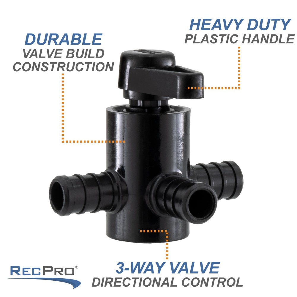 RecPro RV 1/2" Three Way by-Pass Valve | Shut Off Valve for Water Heater