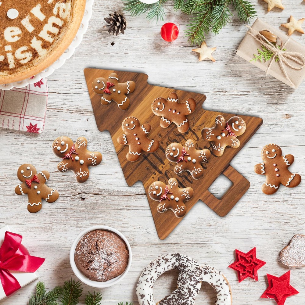 2 Pcs Merry Christmas Wooden Cutting Board Xmas Tree Kitchen Charcuterie Boar...