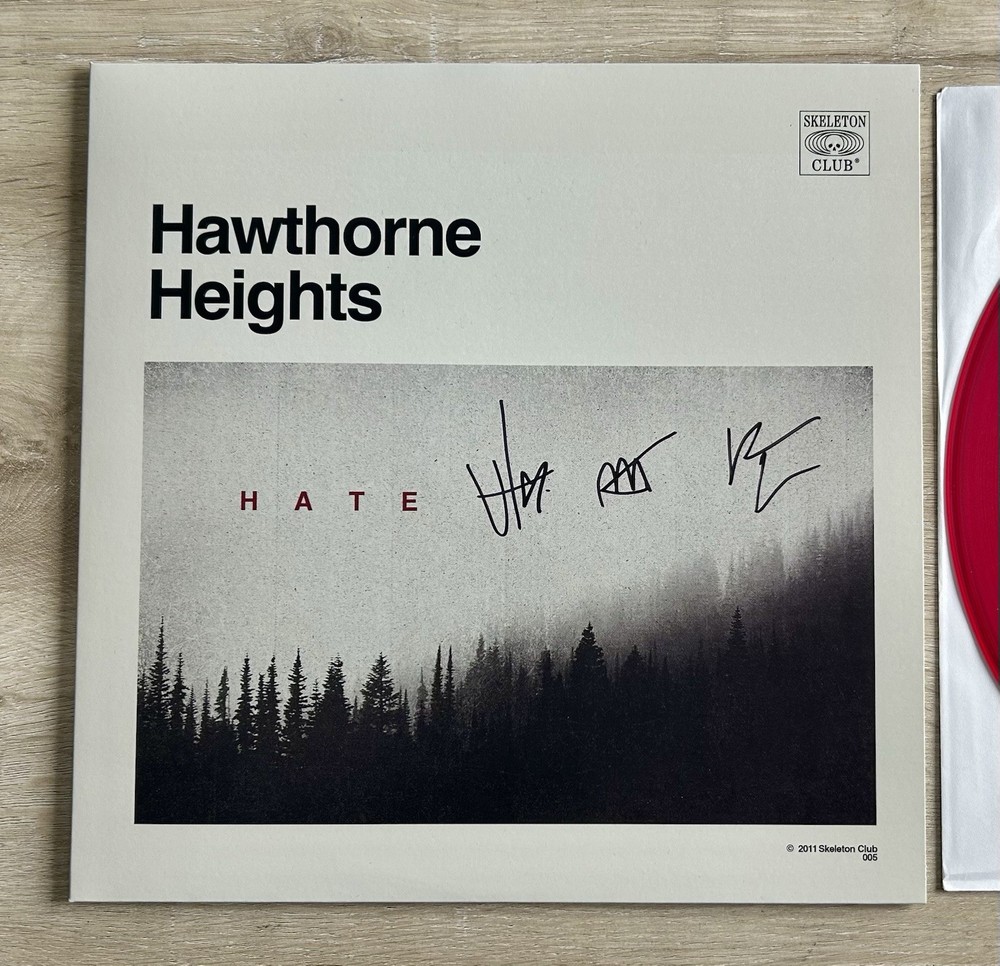 HAWTHORNE HEIGHTS SIGNED AUTOGRAPH X3 HATE VINYL LP RECORD COA