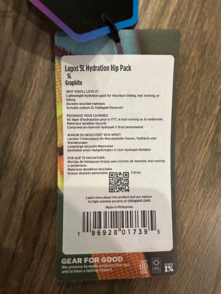 NWT! cotopaxi Graphite Lagos 5L Hydration Hip Pack