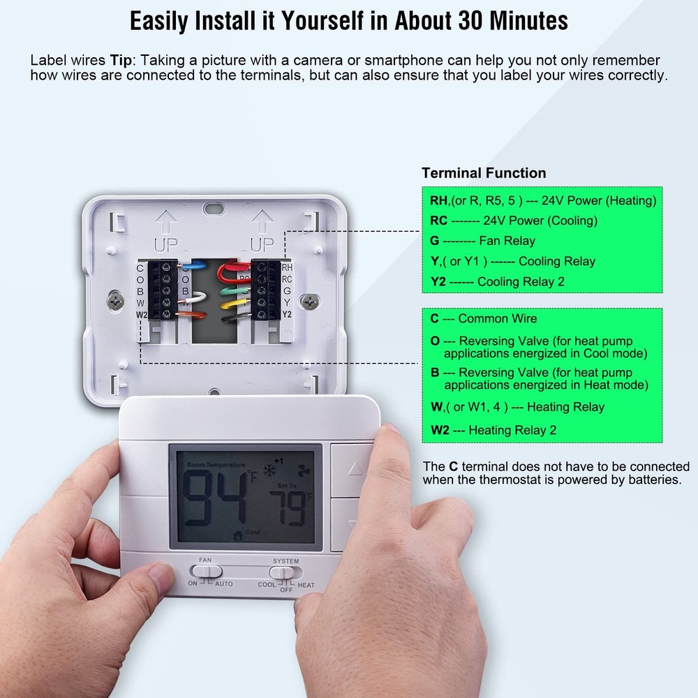 Upgraded Multi-Stage Non-Programmable Thermostats for Home 2 Heat/2 Cool, wit...