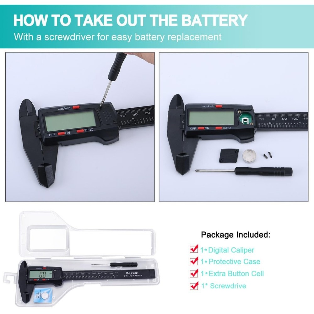 Digital Caliper, Caliper Measuring Tool with LCD Screen, Electronic Micromete...