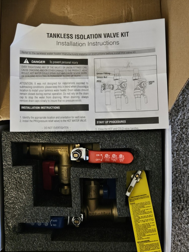 3/4'' Tankless Water Heater Isolation Service Valve Kit w/ Relief Valve