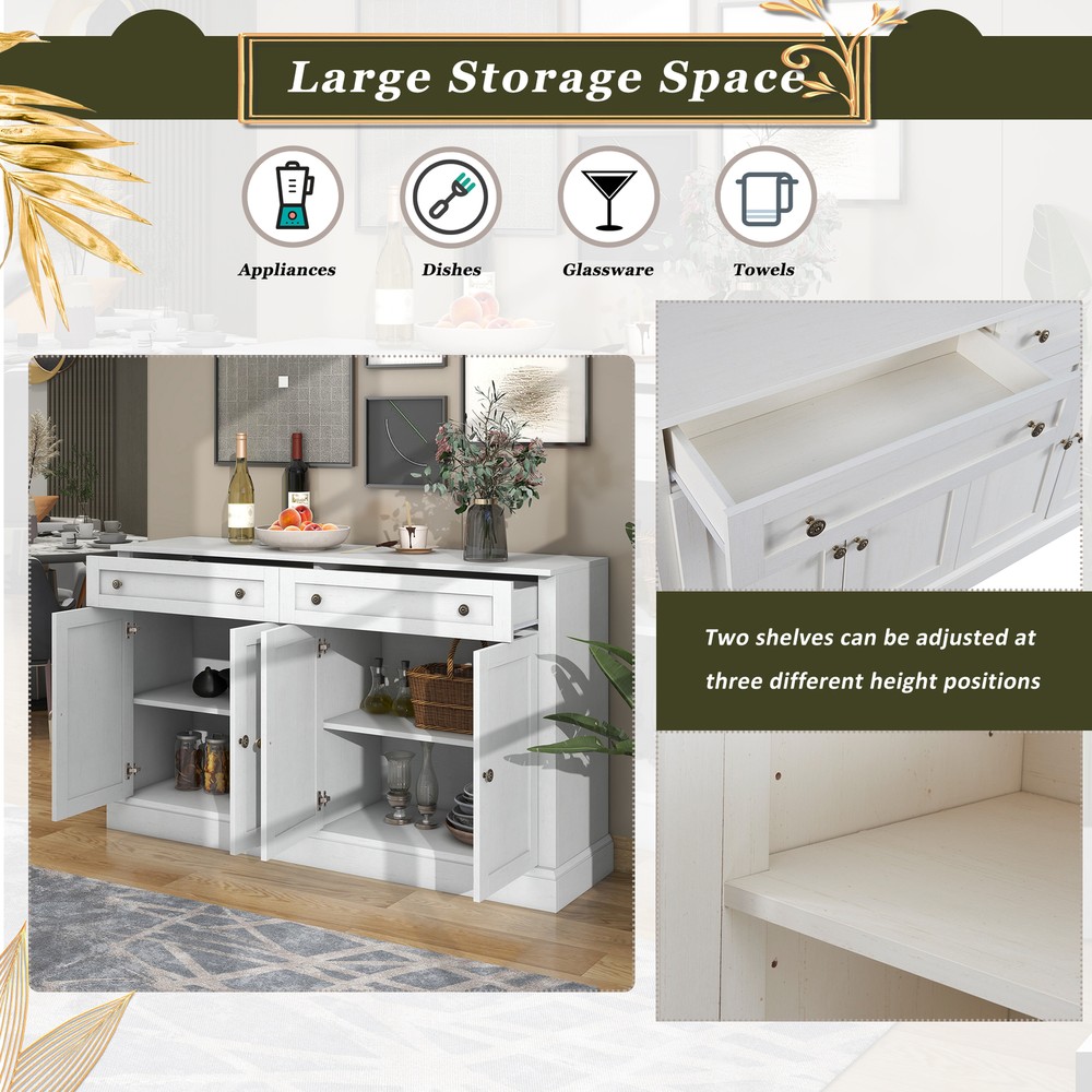Sideboard Buffet Cabinet 2 Drawers 4 Doors Kitchen Buffet Storage Cabinet White