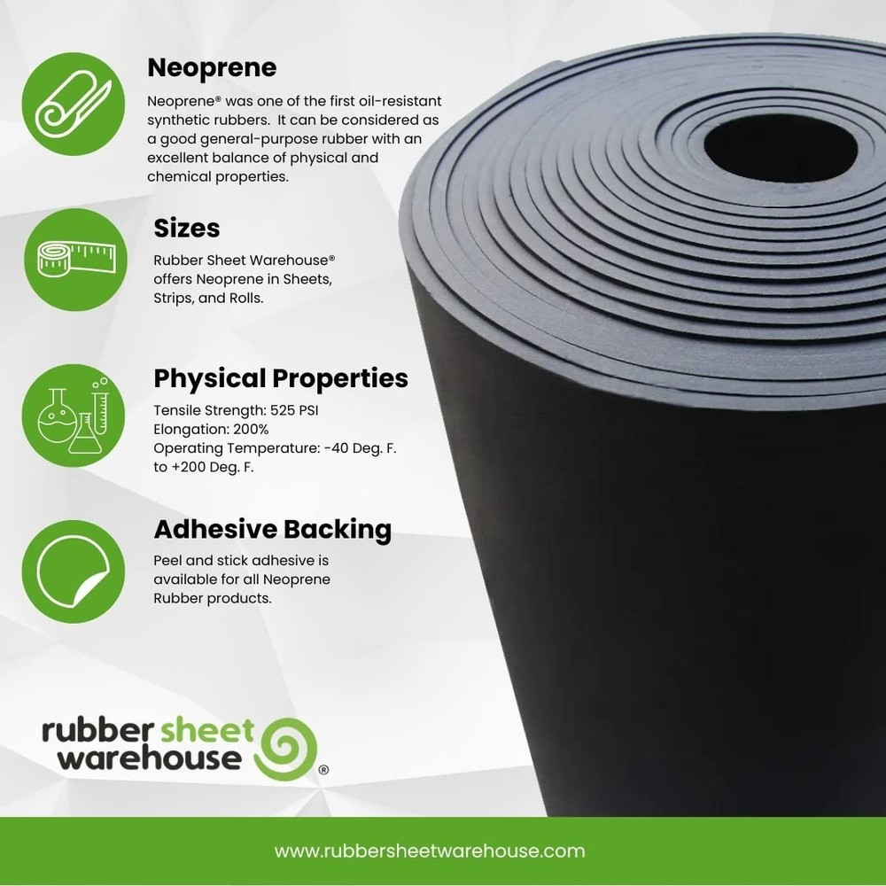 Neoprene Rubber Sheet 1/4" Thick x 12" x 36" - Black