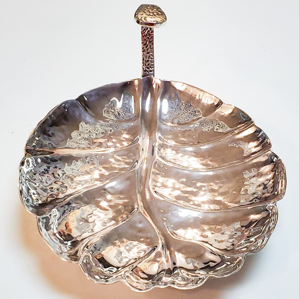 HABIS Hammered Silverplate Leaf Serving Dish with Handle
