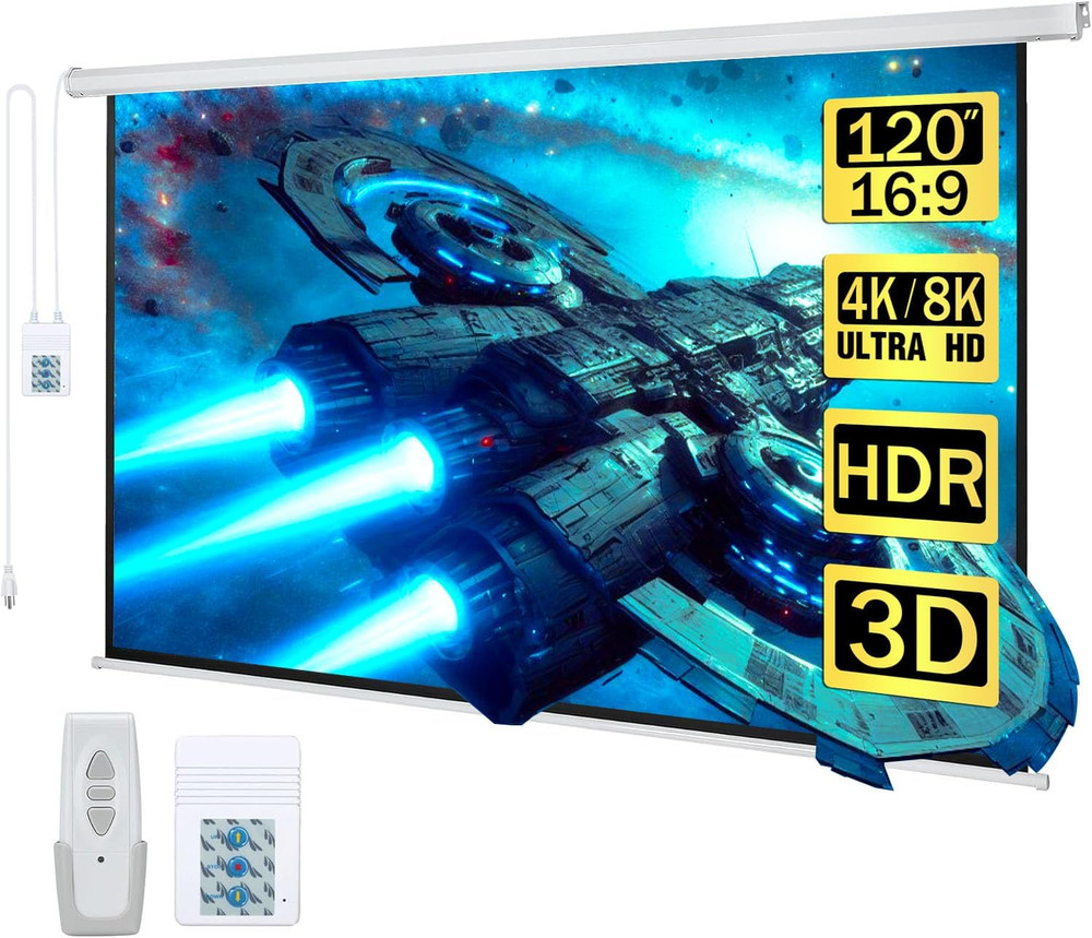 120" Motorized Projector Screen Electric Diagonal Automatic Projection 16:9 H...