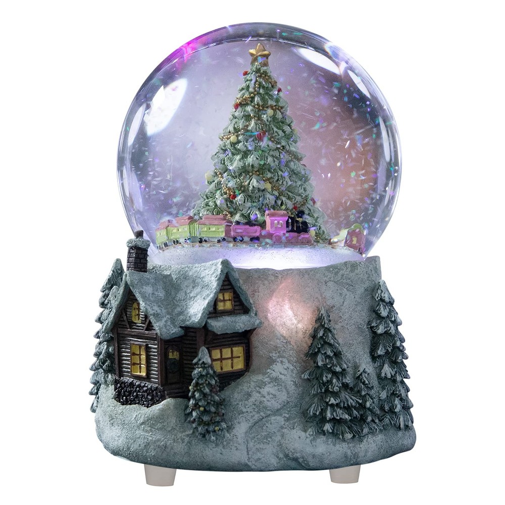 Christmas Tree and Automatic Revolving Train Snow Globe Color Changing Light ...