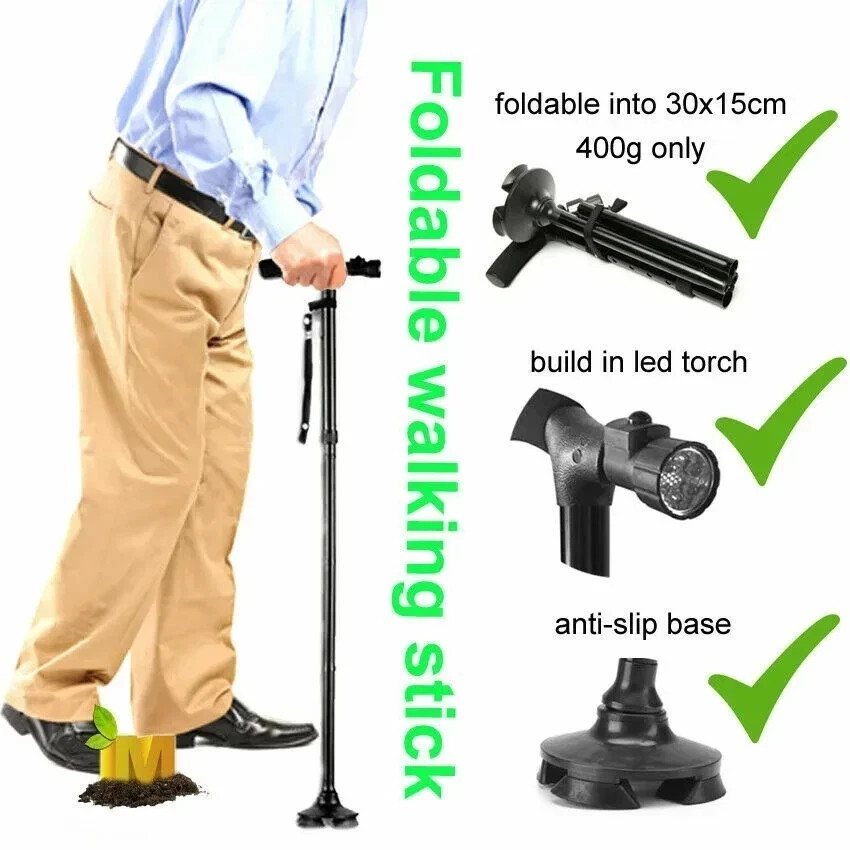 New Folding Walking Cane with LED Light Adjustable Walking Stick