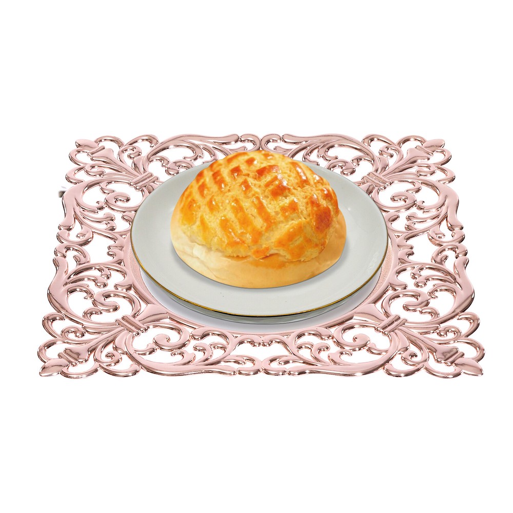 6-Pack Rosy Gold Square Plastic Charger Plates with Embossed Edges